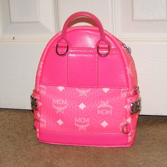 RARE Authentic MCM Neon Pink Mini backpack Crossbody bag - Picture 4 of 16